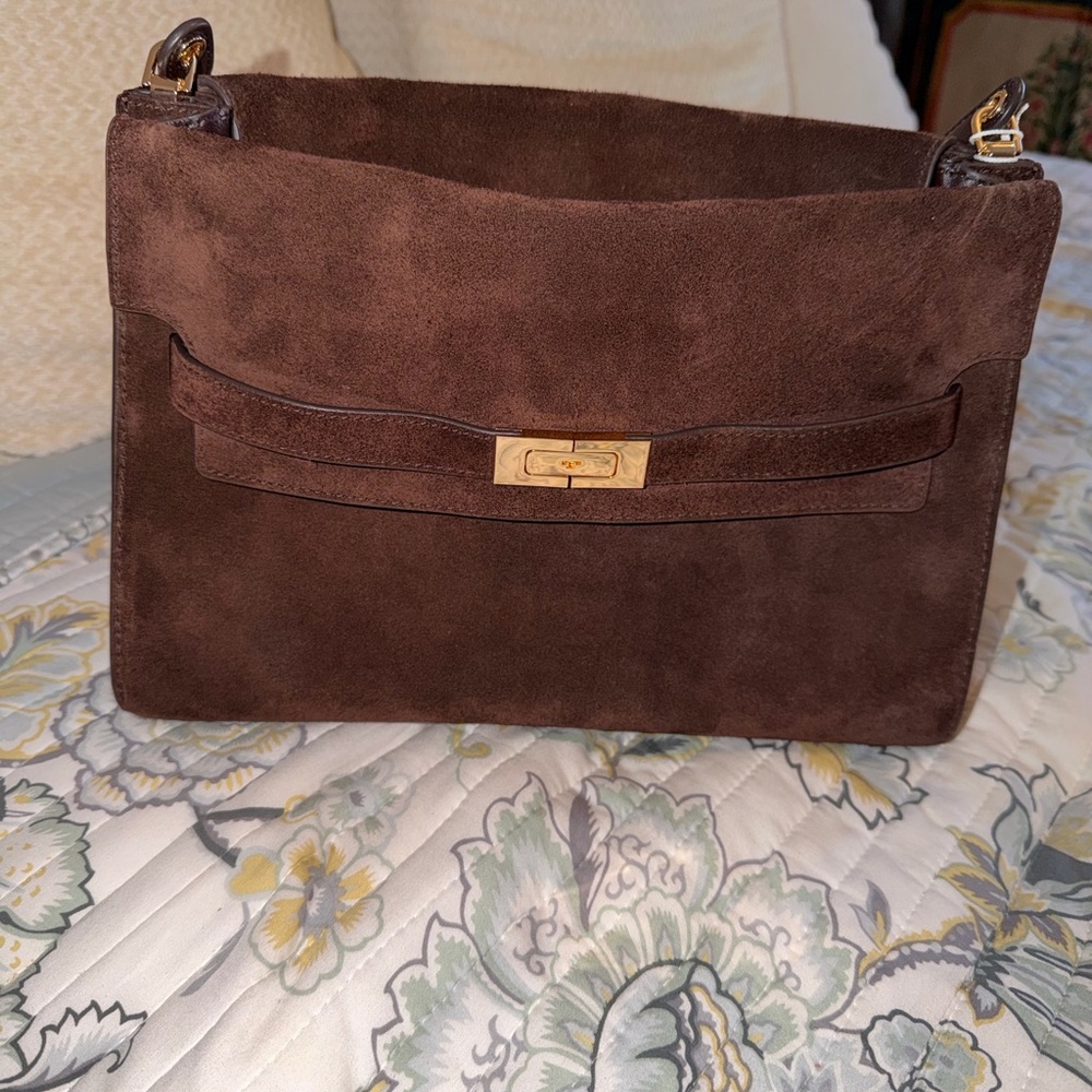 Tory Burch Suede Lee Radziwill Shoulder Bag in Dark Cocoa - Picture 5 of 16